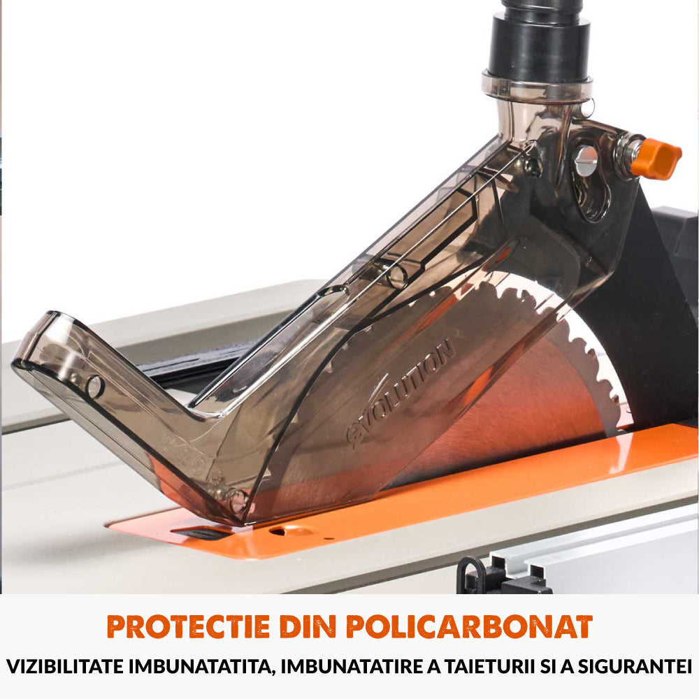 Desigilat - Fierastrau circular cu masa Evolution R255TBL+ cu disc de taiere multi-materiale de 255mm, 1800W