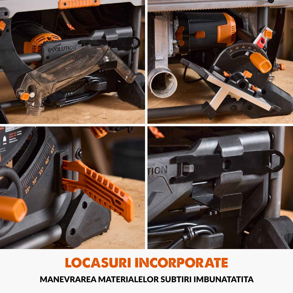 Desigilat - Fierastrau circular cu masa Evolution R255TBL+ cu disc de taiere multi-materiale de 255mm, 1800W