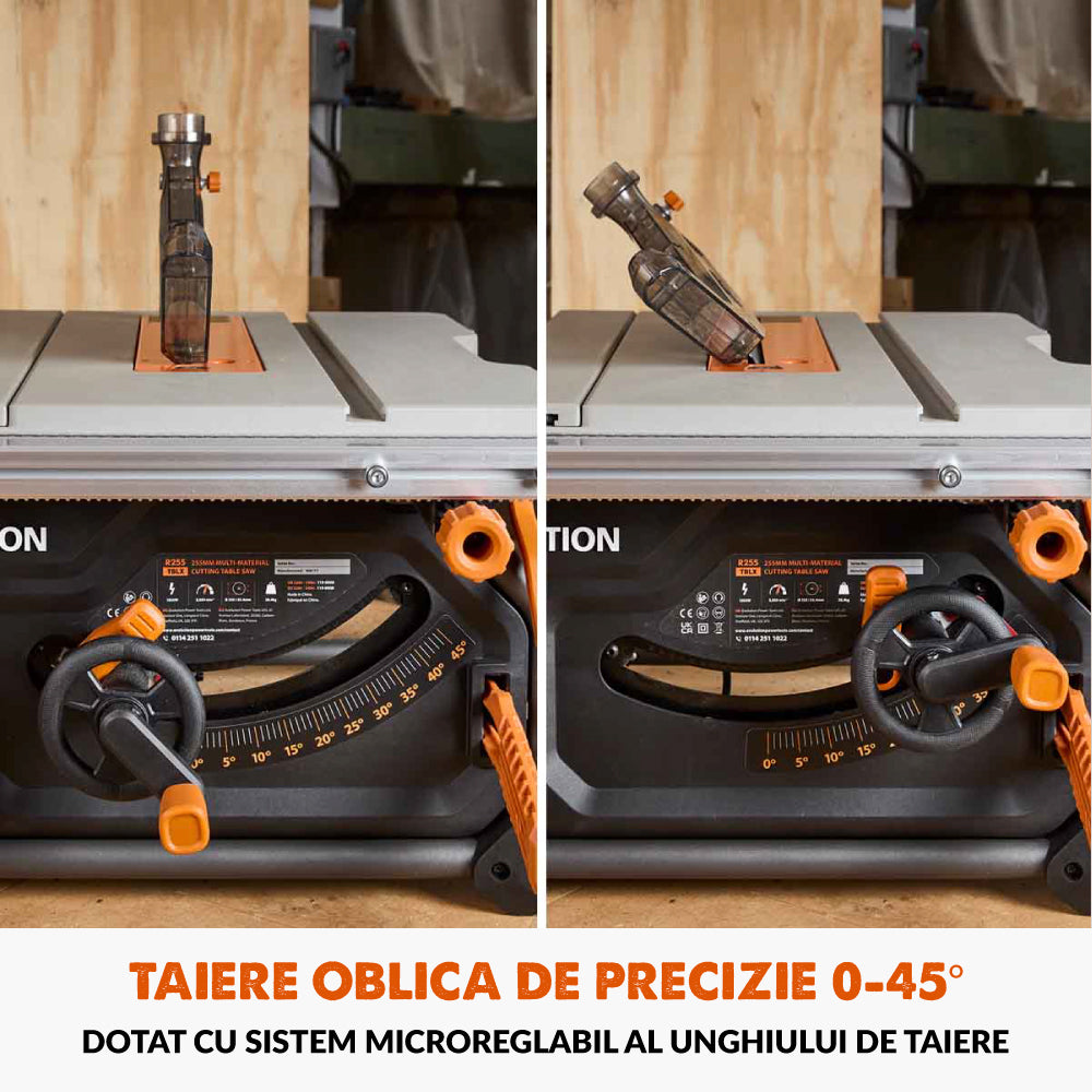 Desigilat - Fierastrau circular cu masa Evolution R255TBL+ cu disc de taiere multi-materiale de 255mm, 1800W