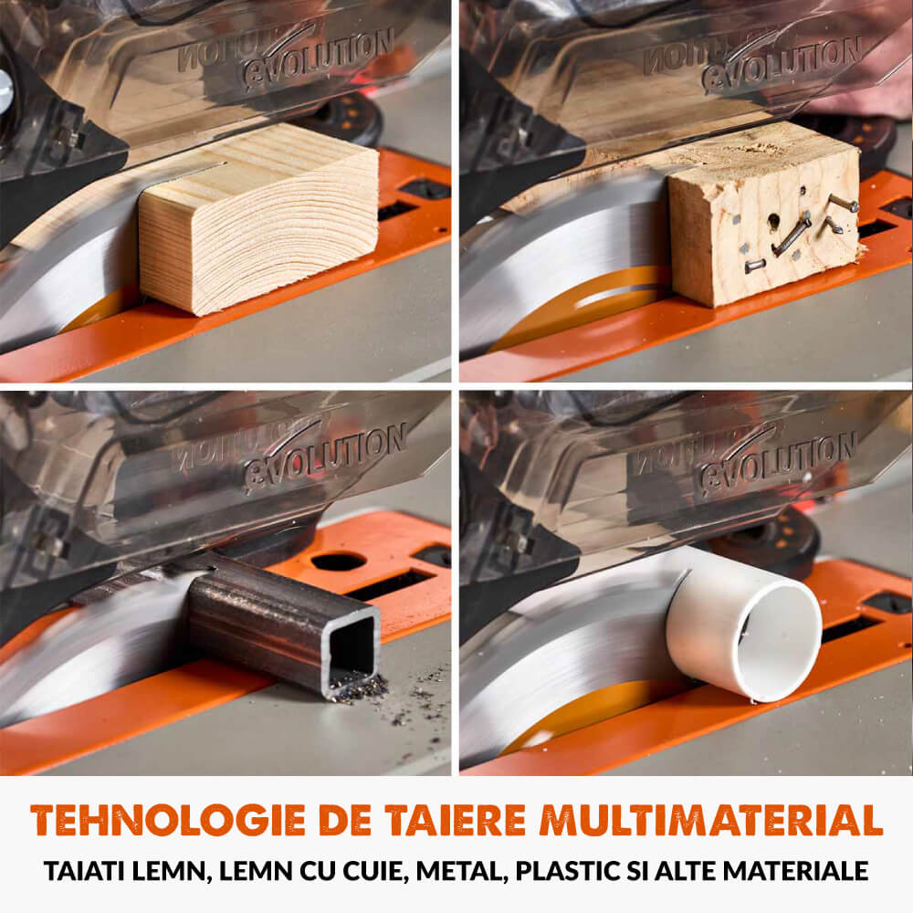 Fierastrau circular cu masa Evolution R255TBL cu disc de taiere multi-materialea de 255mm, 1650W
