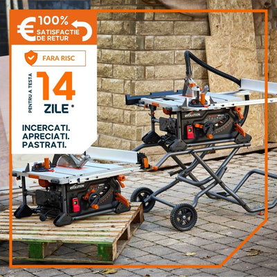 Fierastrau circular cu masa Evolution R255TBL+ cu disc de taiere multi-materiale de 255mm, 1800W