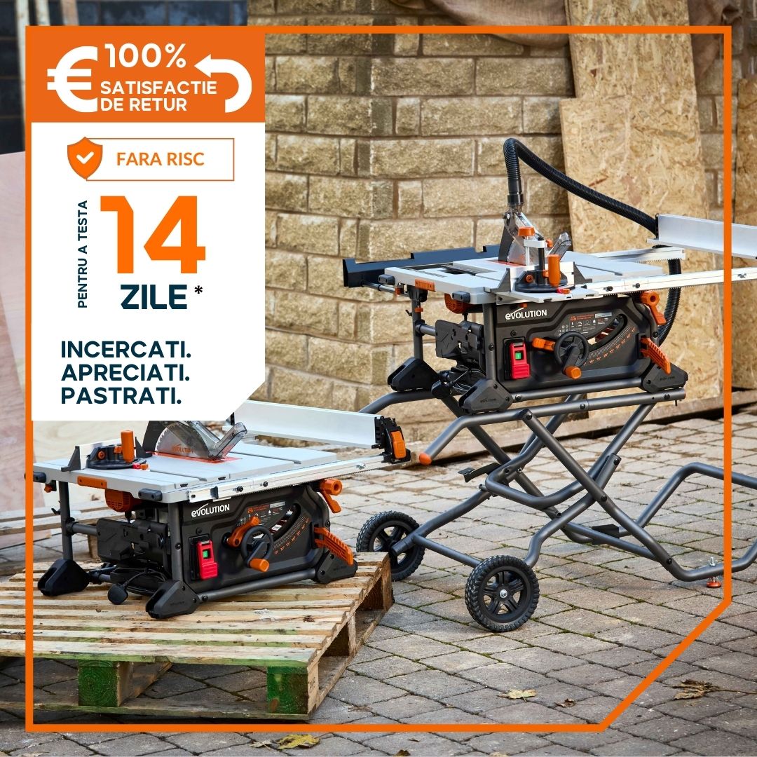 Fierastrau circular cu masa Evolution R255TBL+ cu disc de taiere multi-materiale de 255mm, 1800W