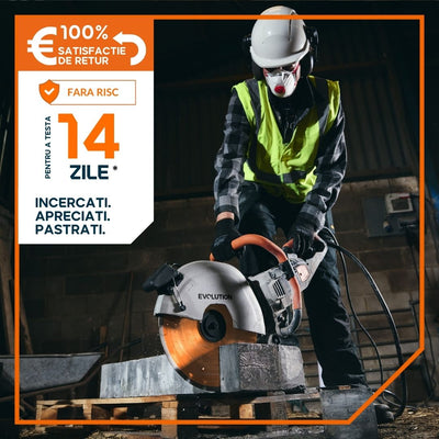Masina de taiat beton, zidarie, piatra, Evolution R350DCT 2700W cu disc diamantat Premium de 350mm si pulverizator apa