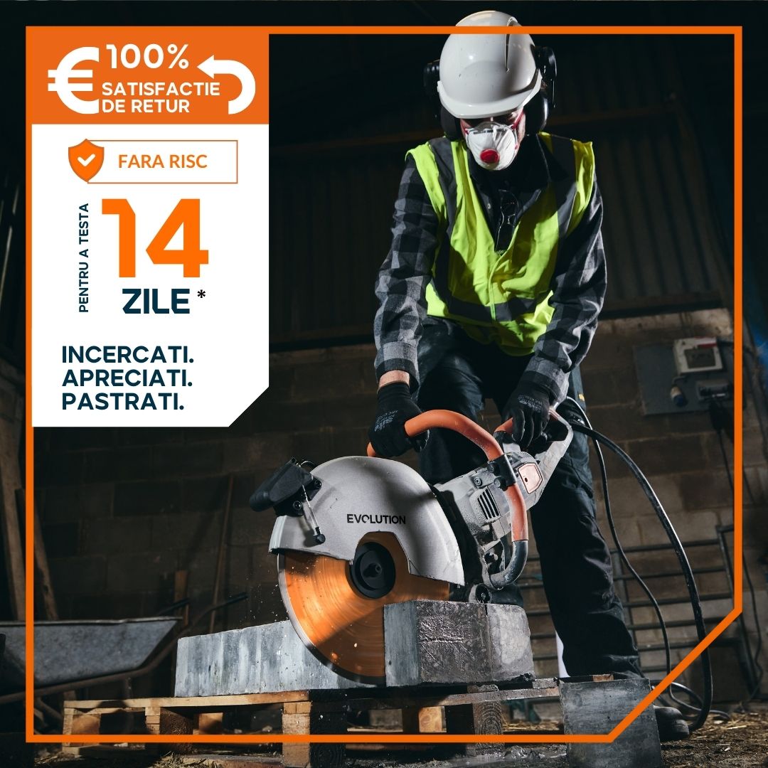 Masina de taiat beton, zidarie, piatra, Evolution R350DCT 2700W cu disc diamantat Premium de 350mm si pulverizator apa