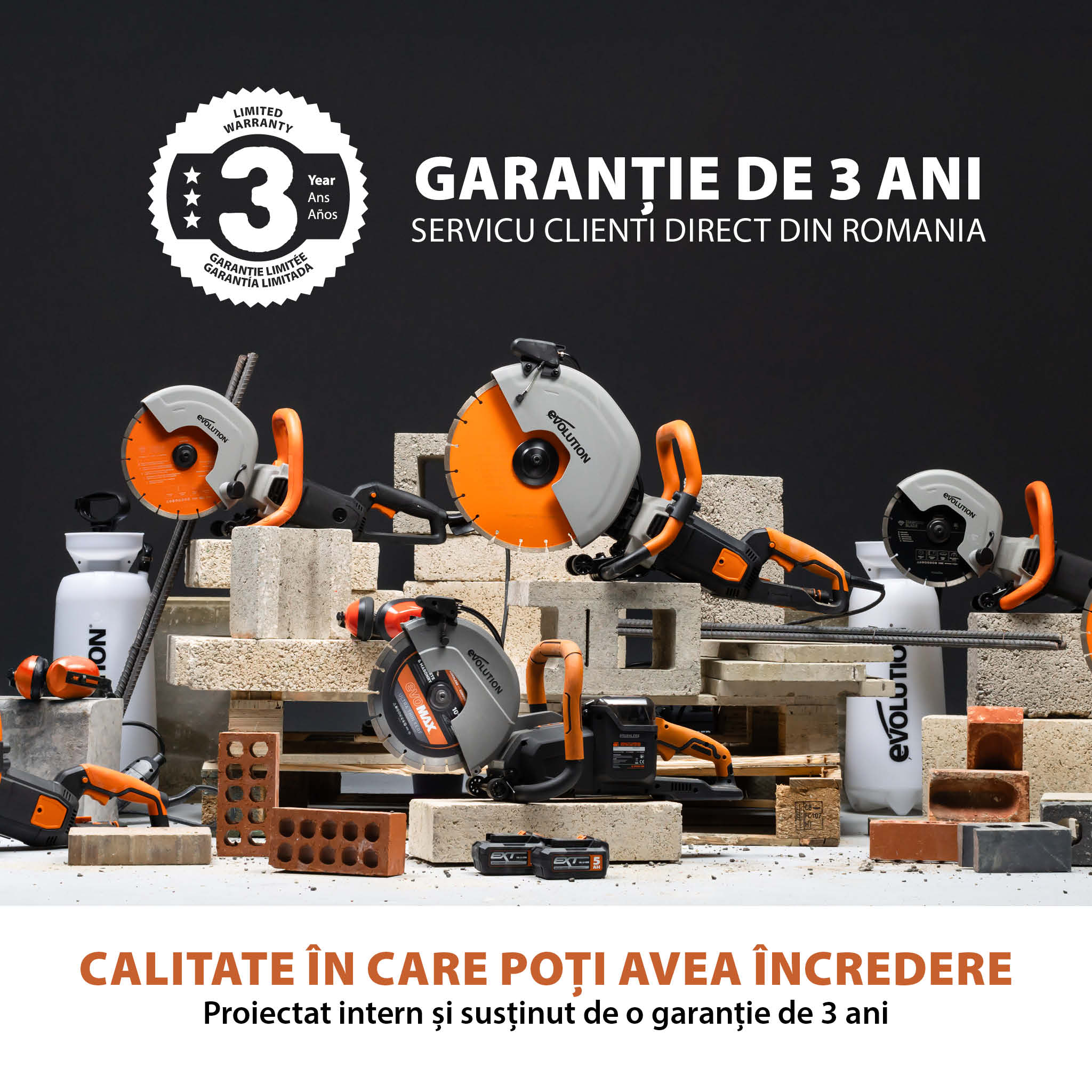 Masina de taiat beton, zidarie, piatra, Evolution R350DCT 2700W cu disc diamantat Premium de 350mm si pulverizator apa