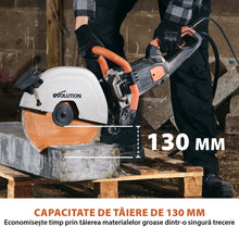 Masina de taiat beton, zidarie, piatra, Evolution R350DCT 2700W cu disc diamantat Premium de 350mm si pulverizator apa