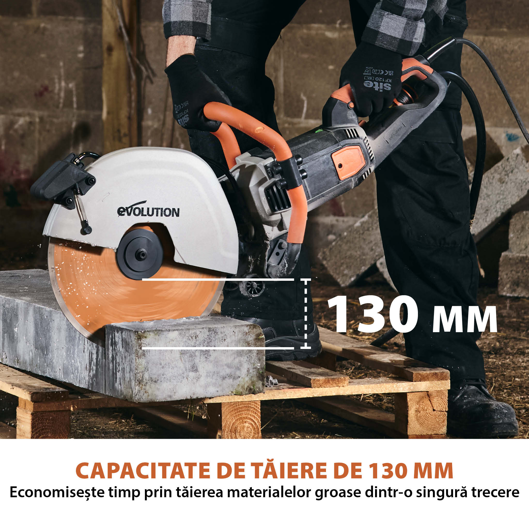 Masina de taiat beton, zidarie, piatra, Evolution R350DCT 2700W cu disc diamantat Premium de 350mm si pulverizator apa