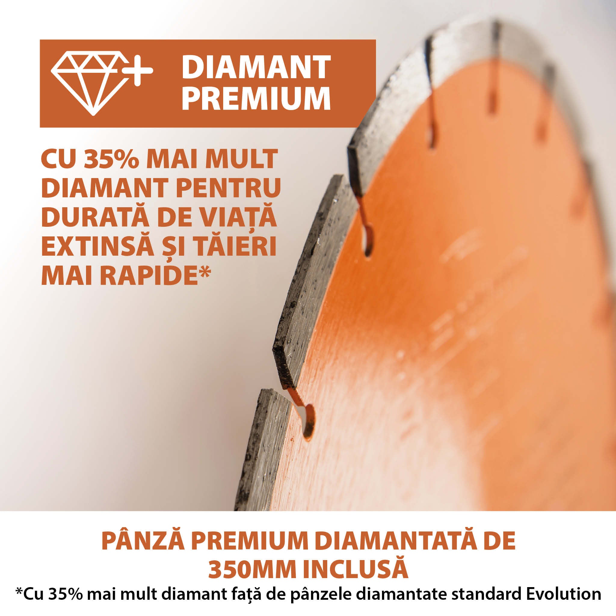 Masina de taiat beton, zidarie, piatra, Evolution R350DCT 2700W cu disc diamantat Premium de 350mm si pulverizator apa