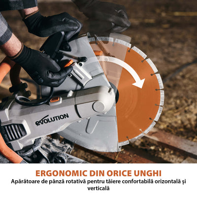 Masina de taiat beton, zidarie, piatra, Evolution R350DCT 2700W cu disc diamantat Premium de 350mm si pulverizator apa