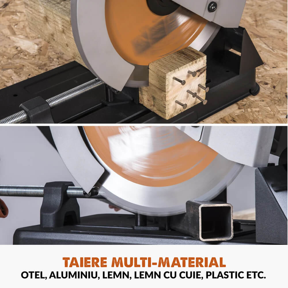 Pachet fierastrau debitat R355CPS de 355 mm cu panza TCT multimaterial + stand