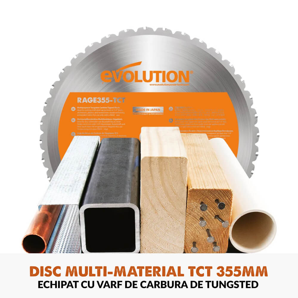 Pachet fierastrau debitat Evolution R355CPS + disc multi-materiale + disc lemn