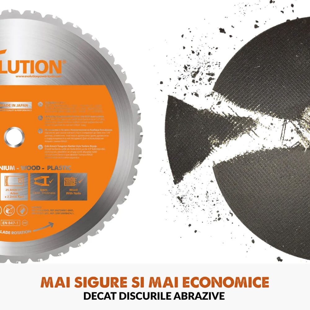 Pachet fierastrau debitat Evolution R355CPS + disc multi-materiale + disc lemn