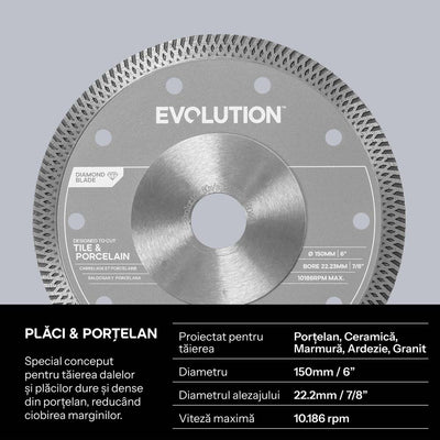 Disc diamantat de 150 mm pentru gresie portelanata si placi ceramice, alezaj de 22,2 mm