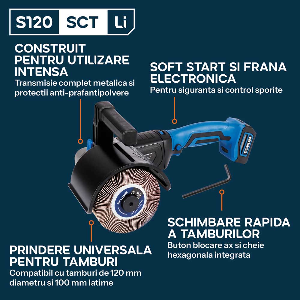 Masina de satinat 120mm cu acumulator Evolution S120SCT-Li, 2 perii incluse