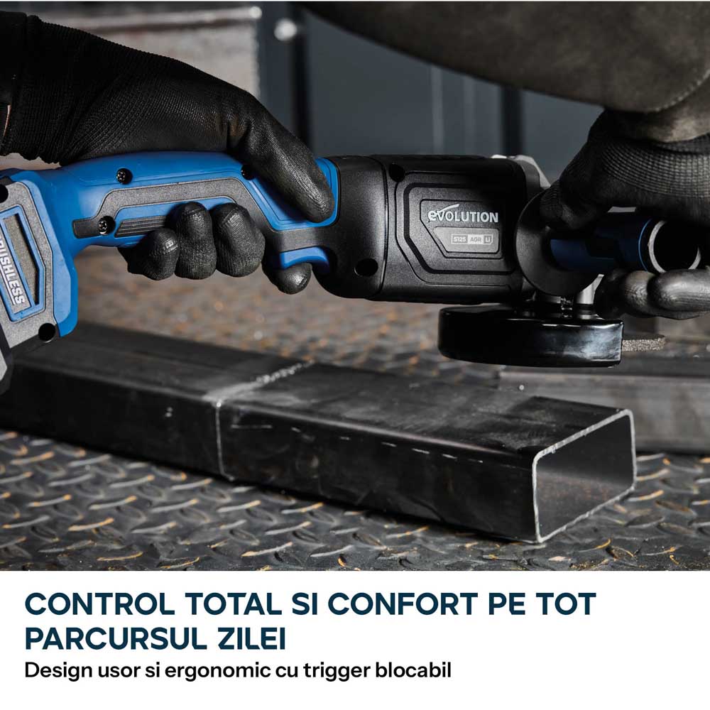 Polizor unghiular cu acumulator 125mm Evolution S125AGR-Li, motor fara perii 18V (fara panza)