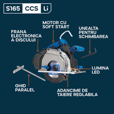 Fierastrau circular cu acumulator pentru metal Evolution S165CCS-Li cu disc TCT subtire 16mm