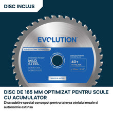 Fierastrau circular cu acumulator pentru metal Evolution S165CCS-Li cu disc TCT subtire 16mm
