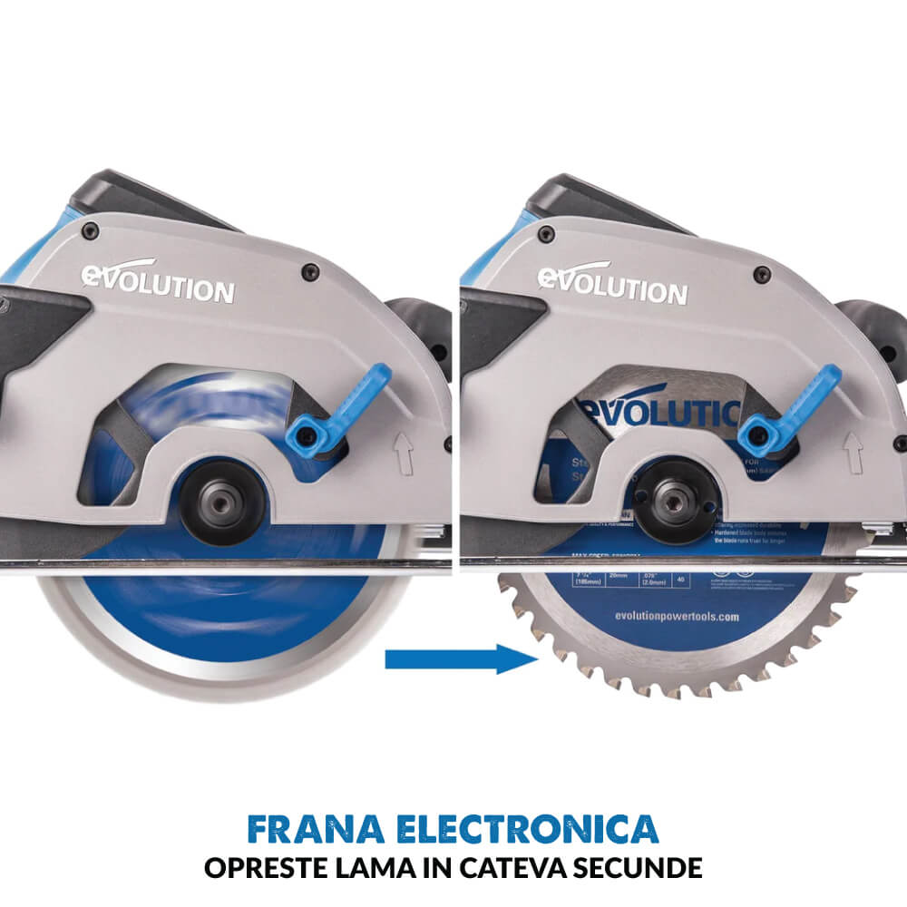 Fierastrau circular de mana, 1600W, 3700 RPM, Evolution S185CCSL cu disc metal 185 mm