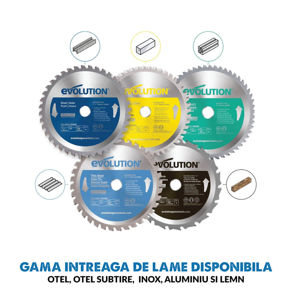 Fierastrau circular de mana, 1600W, 3700 RPM, Evolution S185CCSL cu disc metal 185 mm