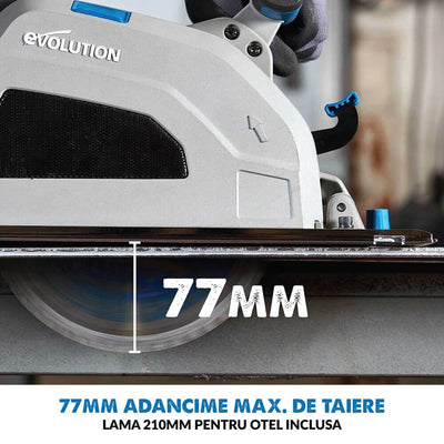 Pachet fierastrau circular de mana Evolution S210CCS + disc metal 210 mm + adaptor sine + sine de ghidarj 1.4 m
