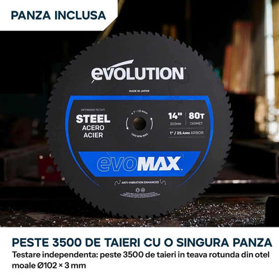 Fierastrau de debitat metal Evolution S355CPS Gen 2 cu disc 355mm EvoMax si tehnologie inteligenta a motorului