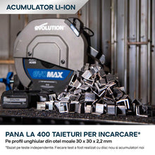 Fierastrau de debitat metal cu acumulator Evolution S355CPS-Li cu motor Brushless 36V si disc EvoMax