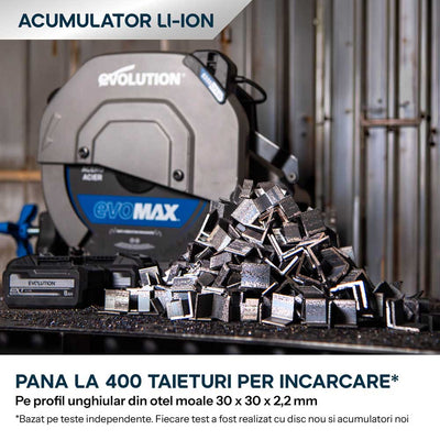 Fierastrau de debitat metal cu acumulator Evolution S355CPS-Li cu motor Brushless 36V si disc EvoMax