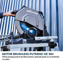 Fierastrau de debitat metal cu acumulator Evolution S355CPS-Li cu motor Brushless 36V si disc EvoMax
