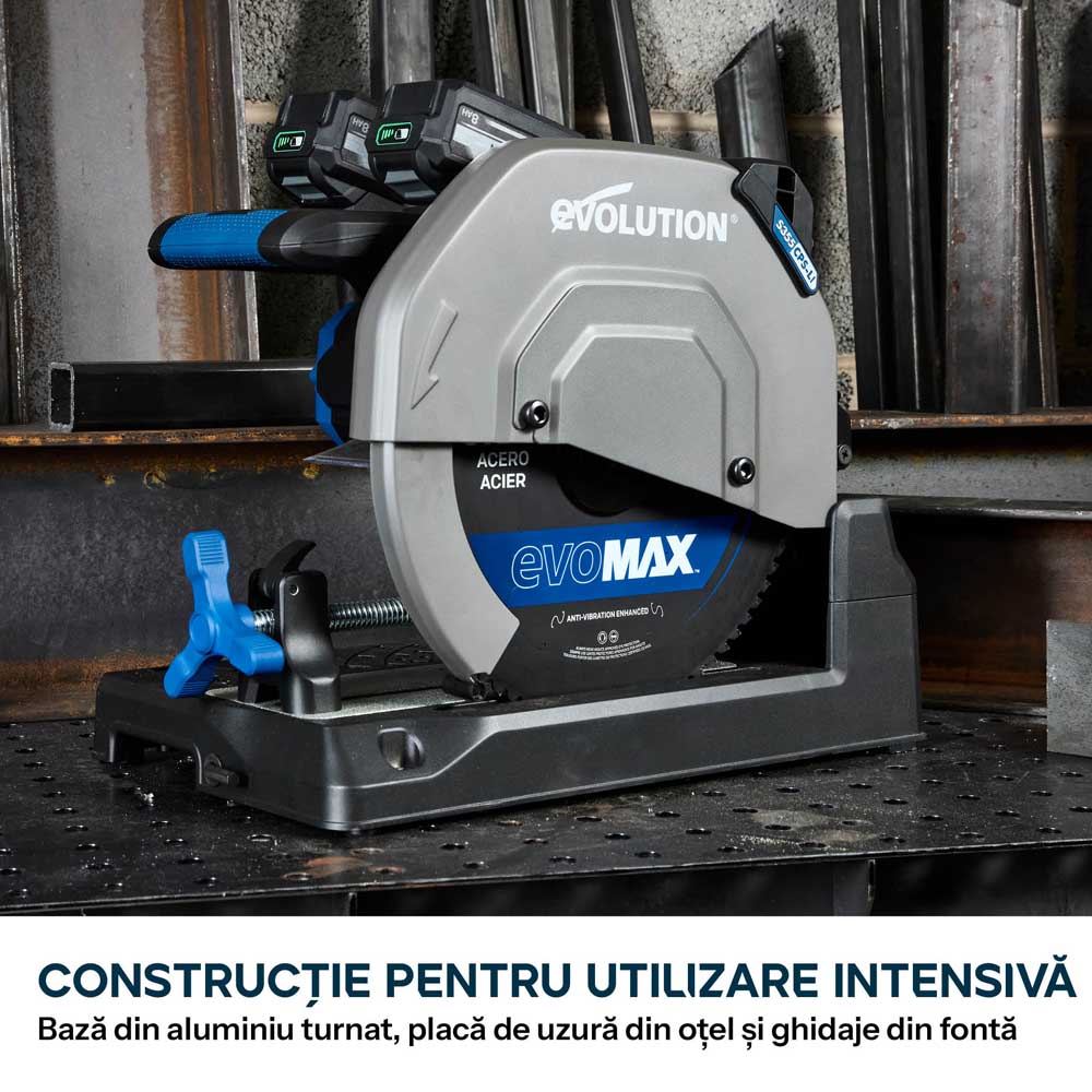 Fierastrau de debitat metal cu acumulator Evolution S355CPS-Li cu motor Brushless 36V si disc EvoMax