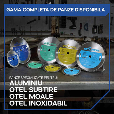 Fierastrau de debitat metal Evolution S355CPSL cu disc TCT 355mm pentru otel moale