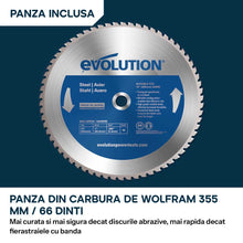 Fierastrau de debitat metal Evolution S355CPSL cu disc TCT 355mm pentru otel moale