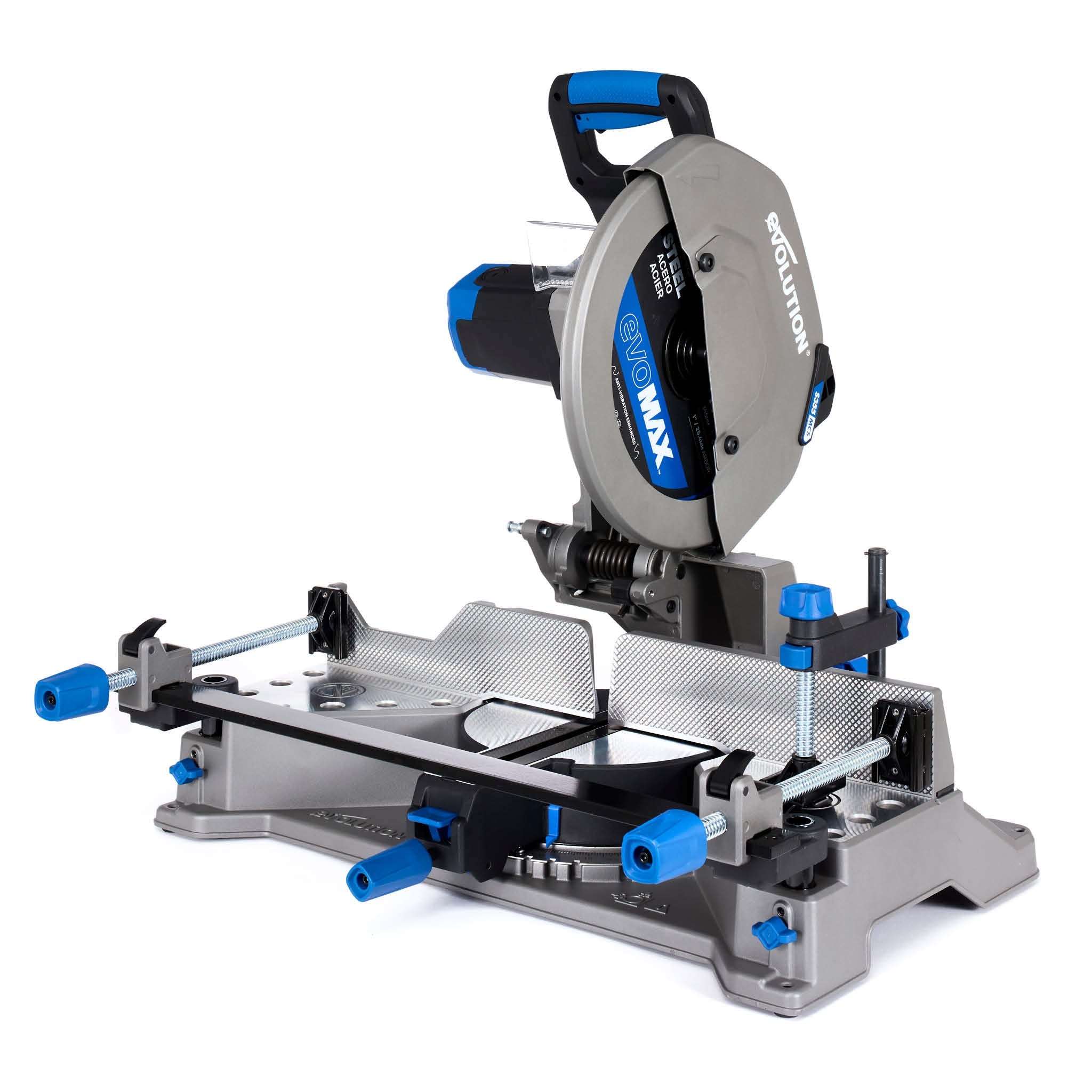 Fierastrau de debitat metal cu functie de taiere in unghi Evolution S355MCS-G2, echipat cu disc 355mm EVOMAX Cermet Long-Life 80T, tehnologie inteligenta a motorului si ghidaj Shadowline
