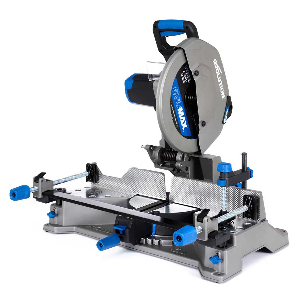Pachet Fierastrau de debitat metal cu functie de taiere in unghi Evolution S355MCS-G2, echipat cu disc 355mm EVOMAX Cermet Long-Life 80T + Stand Hidraulic