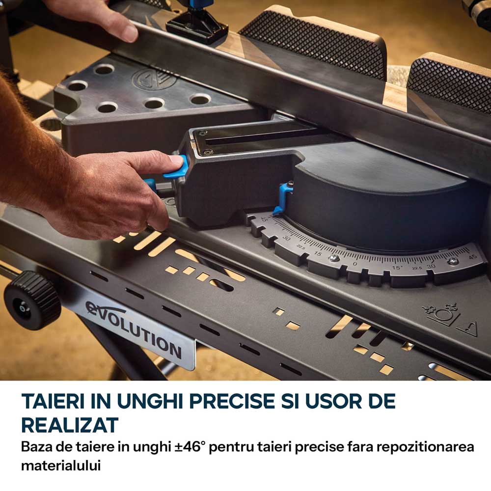 Fierastrau de debitat metal cu functie de taiere in unghi Evolution S355MCS-G2, echipat cu disc 355mm EVOMAX Cermet Long-Life 80T, tehnologie inteligenta a motorului si ghidaj Shadowline