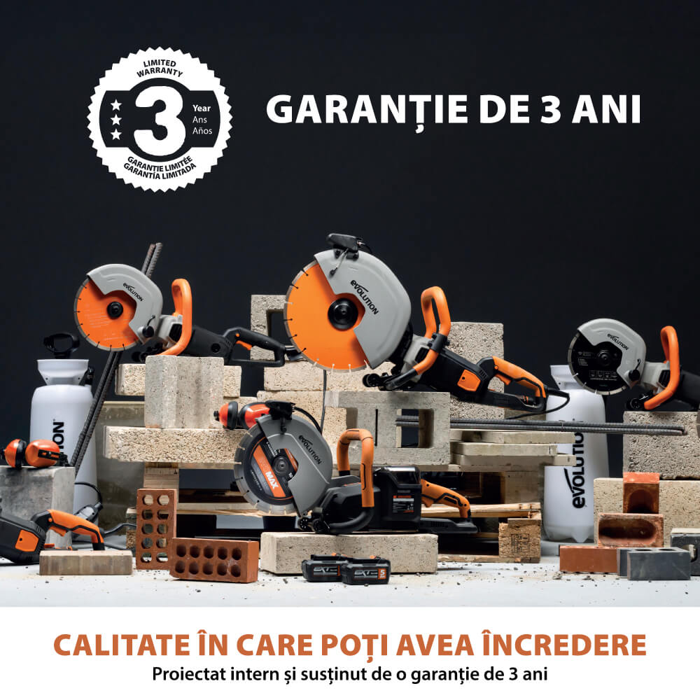 Masina de taiat beton fara fir Evolution R260DCT-Li cu disc Evomax 260mm si pulverizator apa