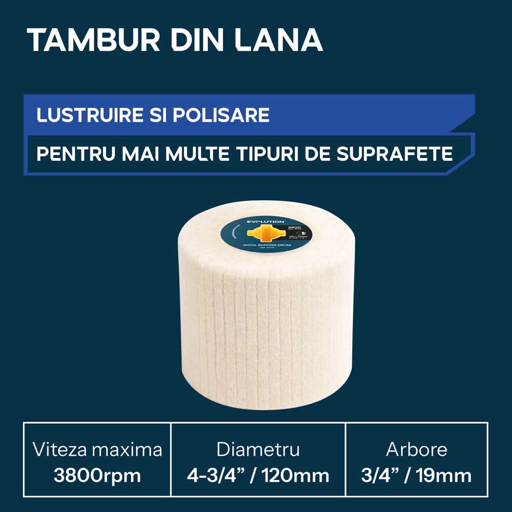 Rola din lana pentru lustruire Evolution pentru masini de satinat 120 x 100mm