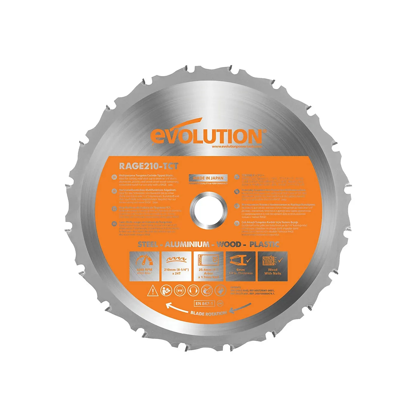 Panza circular pentru taiat multi-materiale, pentru fierastraie circulare Evolution 185mm, Ø185 x 20 mm, 16 dinti TCT