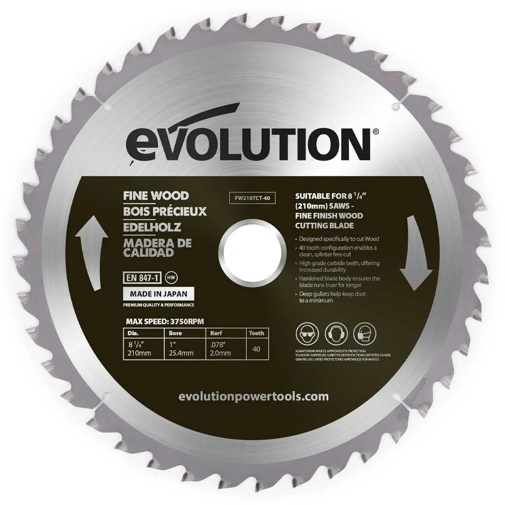 Panza circular pentru taiere fina a lemnului, pentru fierastraie circulare Evolution 210mm, Ø210 x 25.4 mm, 40 de dinti TCT