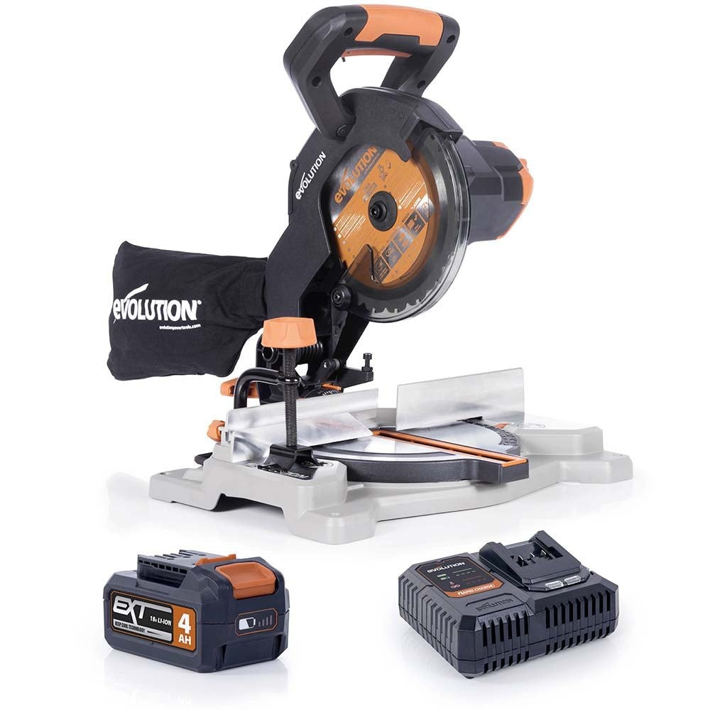 Fierastrau circular stationar multifunctional cu acumulator Evolution R185CMS-Li 18V Li-Ion EXT cu lama de taiere multi-materiale de 185mm
