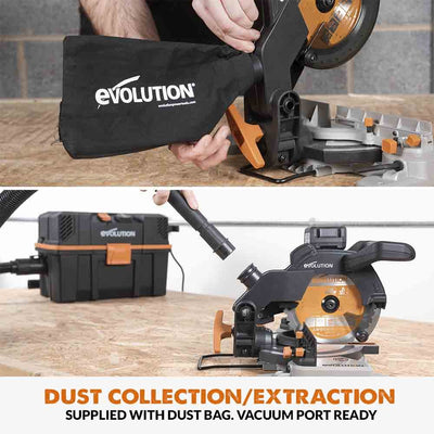 Fierastrau circular stationar multifunctional cu acumulator Evolution R185CMS-Li 18V Li-Ion EXT cu lama de taiere multi-materiale de 185mm
