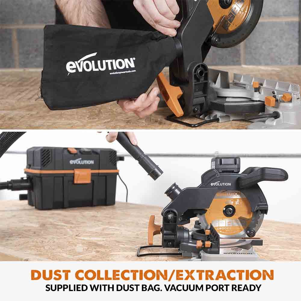 Fierastrau circular stationar multifunctional cu acumulator Evolution R185CMS-Li 18V Li-Ion EXT cu lama de taiere multi-materiale de 185mm