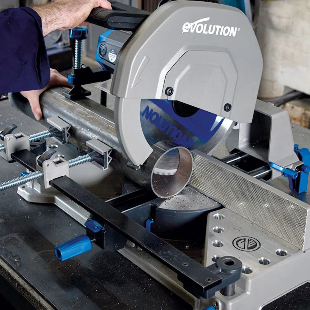 Pachet fierastrau circular stationar debitator de metal Evolution S355MCS cu disc de taiere de 355mm 2200W + suport