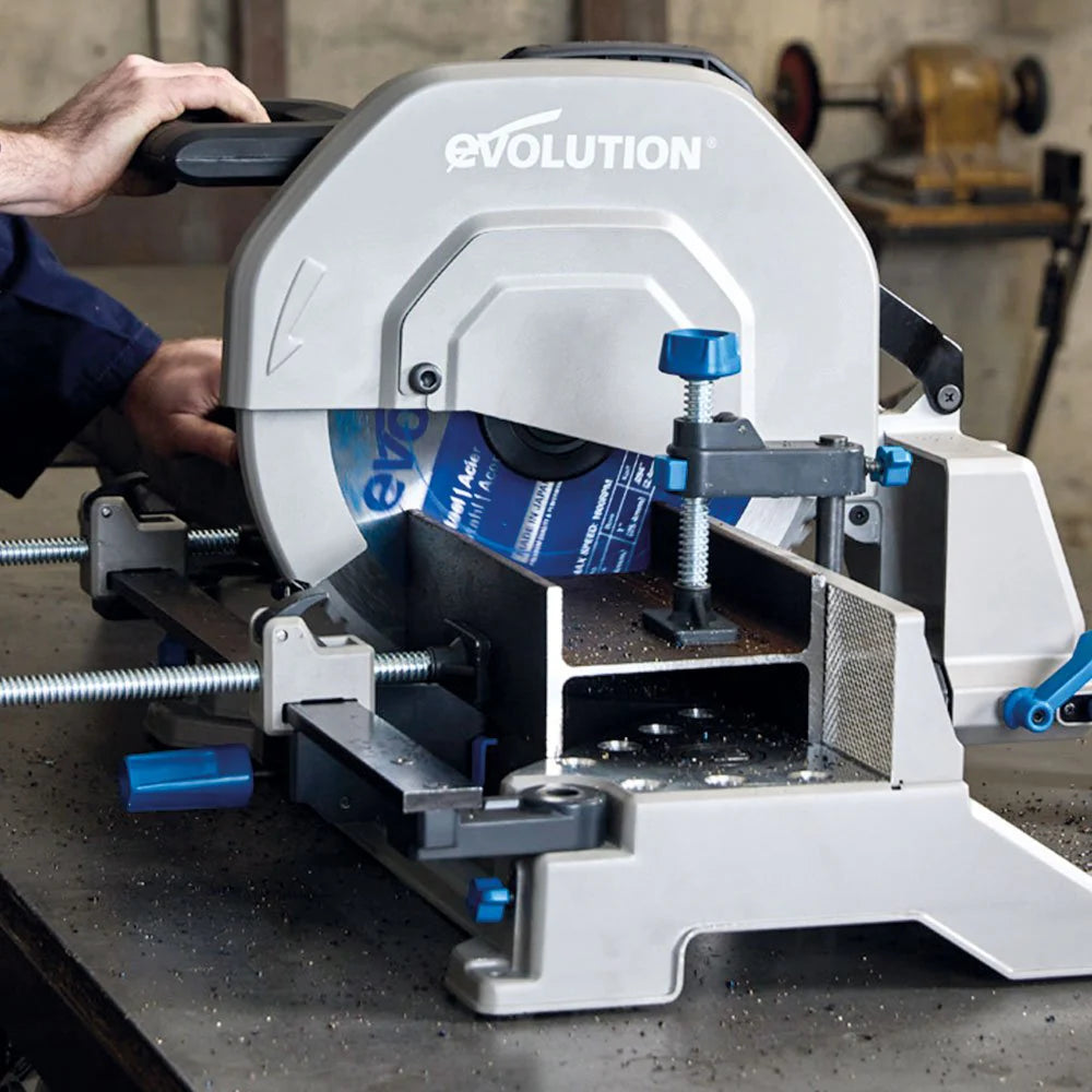 Pachet fierastrau circular stationar debitator de metal Evolution S355MCS cu disc de taiere de 355mm 2200W + suport