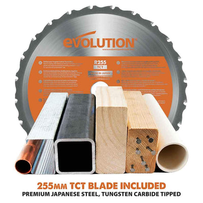 Fierastrau circular cu masa Evolution R255MTS cu disc de taiere multi-materiale de 255mm 1500W