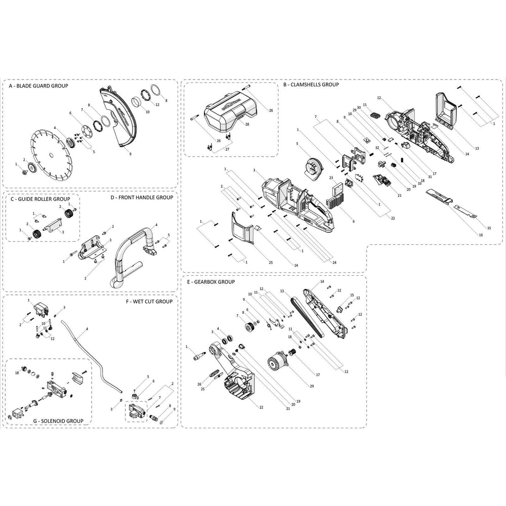 Evolution R260DCT-Li Taietor cu disc / fierastrau pentru beton Piese de schimb