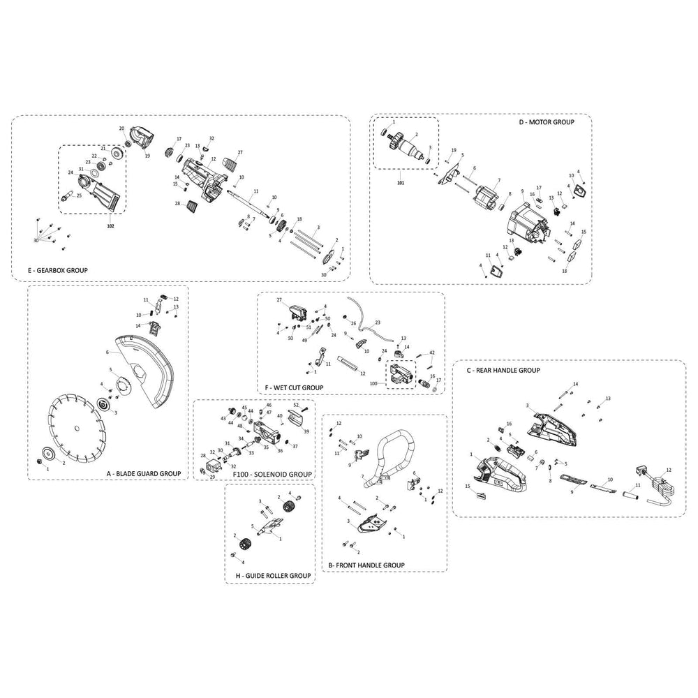 Evolution R350DCT Taietor cu disc / fierastrau pentru beton Piese de schimb